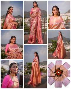 Sari de Seda Banarasi Rosa con Bordado Zari, Traje Tradicional Indio, Suave, para Bodas de Verano, Ropa Étnica, Ropa de Fiesta para Mujer, Blusa con Protección Solar - Product Image 5