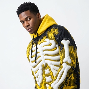 Sweat-shirt à capuche pour homme Dumela, imprimé squelette en relief, coupe ample, jaune, noir, camouflage, streetwear, vêtements d'automne - Product Image 2