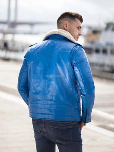 Vestes en cuir personnalisées bouffant d'hiver bleu classique à séchage rapide veste en cuir véritable pour hommes - Product Image 4