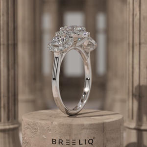 14K White Gold Three Stone Halo Diamond Ring 1.50CT Round Cut Engagement Ring Pave Set Luxury <b>Bridal</b> Jewelry - Product Image 2