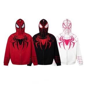 Nouvelle collection automne-été : Cardigan zippé Spider-Man au design rétro américain, tendance streetwear, coupe ample pour homme, en polaire coupe-vent et respirant. - Product Image 1