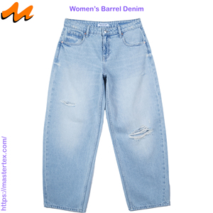 Jean large pour femme, coupe baril, délavé et déchiré, élégant, en tissu 100% coton, 11.09Oz - Product Image 1
