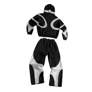 Custom Black <b>White</b> Panel Tracksuit for Men Full <b>Zip</b> Hoodies Drawstring Pants Premium Sportswear Wholesale Bulk Supplier - Product Image 2