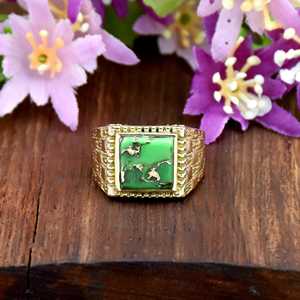 Natural Handmade Green Turquoise 18k Gold Vermeil Square Shape December Birthstone <b>Ring</b> 925 Sterling <b>Silver</b> <b>Ring</b> For <b>Men</b> - Product Image 1