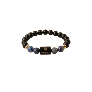 Bracelet bohème en perles d'obsidienne noire et de lapis-lazuli Sagittarius - Product Image 1