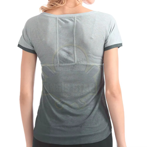 T-shirt en tricot à col rond et manches courtes pour femme, couleur unie, respirant, décontracté, coupe classique, à porter toute l'année - Product Image 2