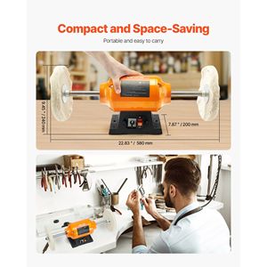 Lucidatrice da banco a doppia velocità da 1/2 HP, 8 pollici, 1725/3450 RPM, con 2 cuscinetti - Product Image 6