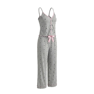 Wholesale Custom Soft Cotton Loungewear for Women Lace <b>Trim</b> Hearts Print Cami Top & Pajama Pants Set Plus Size Sleepwear - Product Image 2