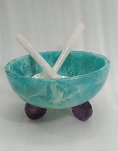 Ensemble de bols classiques en résine polie, motif marbré rouge et gris, écologiques, compatibles lave-vaisselle, pour service de fête - Product Image 3