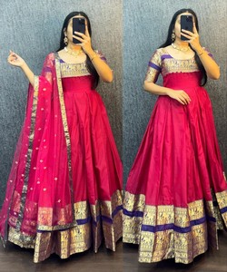 Kurti Tradicional Naryanpet con Bordado de Seda, Dupatta de Tela de Red, Ropa Casual, Precio al por Mayor, Prenda Étnica, Algodón Rosa, Lavable a Máquina - Product Image 2