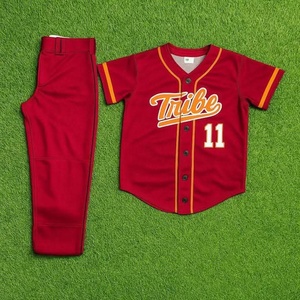 Ensemble uniforme de baseball Tribe, maillot rouge à manches courtes et pantalon, imprimé 11, respirant, 100% polyester, séchage rapide, vêtements pour hommes - Product Image 1