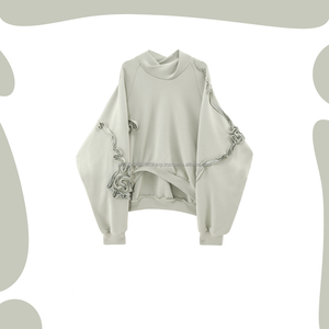 Sudadera Personalizada 100% Algodón para Mujer, Estilo Vintage, Gruesa, Desgastada, con Bordado 3D, Talla Grande - Product Image 3