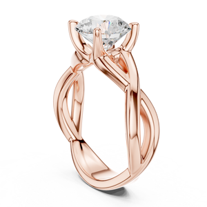 Anillo de compromiso de moissanita con corte brillante redondo, anillo solitario de plata de ley chapado en oro rosa con vástago cruzado trenzado - Product Image 4