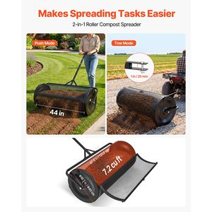 Spargiconcime da 44 Pollici con Manico per Spingere/Tirare, Spargitore Portatile per Torba e Muschio da Giardino con 4 Altezze Regolabili, in Acciaio Verniciato a Polvere - Product Image 2