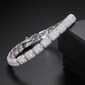 <b>Men's</b> 925 <b>Silver</b> Rhodium Plated Diamond Bracelet Round Brilliant Cut Pave Setting Geometric Chain Link Luxury Everyday Wear - Product Image 3