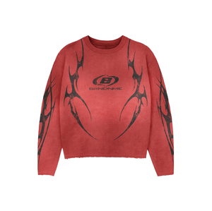 Conjunto de Suéter Rojo Tejido para Hombre de Marca de Moda, Cuello Redondo, Manga Larga y Pantalones con Cintura Elástica, Diseño Estampado Otoñal - Product Image 2