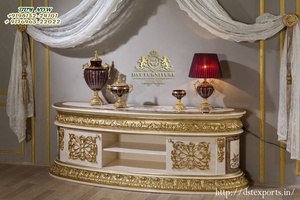 Rococo-Conjunto de comedor italiano de lujo, conjunto de muebles tallados clásicos con acabado de platino, de alta gama - Product Image 4