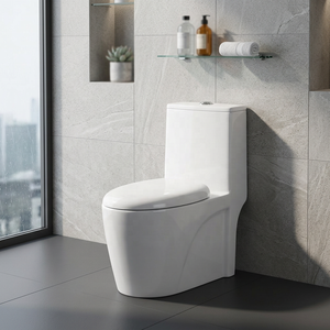 Inodoro de Cerámica Moderno de Una Pieza con Sistema de Doble Descarga y Sifón en P para Proyectos Residenciales y Comerciales - Product Image 1