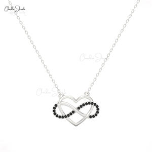 Infinity <b>Open</b> <b>Heart</b> <b>Necklace</b> 1mm Round Cut Black Diamond Love <b>Necklace</b> in 14k Solid Gold Customized Jewelry at Wholesale Price - Product Image 2