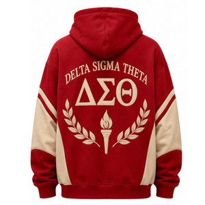 For <b>Red</b> Hooded <b>Sweatshirt</b> Unisex Oversized Regular Sleeve Greek Letters Front Back Print Winter Polyester/Cotton - Product Image 3