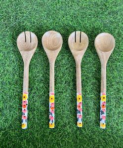 Eco-Friendly Acacia Wooden Salad Server Set Handmade Wood Spoon and <b>Fork</b> with Striped Resin Handle Kitchen Utensils Wholesale - Product Image 5
