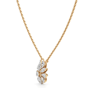 Flower <b>Pendant</b> Necklace Women's 18K <b>Solid</b> <b>Gold</b> Marquise Cut Diamond Classic Link Chain - Product Image 2