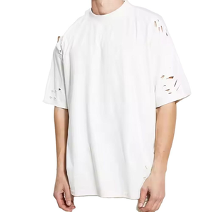 <b>Men's</b> White Oversized Short Sleeve T-Shirt O-Neck Street Style Cotton Jersey Blank Design Drop shoulder fashion wear - Product Image 2