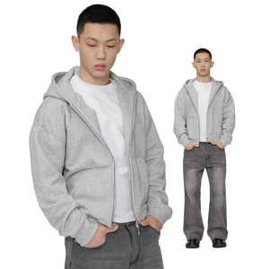 Cotton Oversized Drop Shoulder Full Zip Men Hoodie Solid Colour Hooded French Terry Sweatshirt Casual Style Winter Wear - Product Image 3