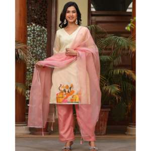 Ensemble de costume en mousseline de soie peinte à la main pour femmes Urmila, disponible en taille XS - Product Image 4