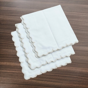 Serviettes de table en coton sable de qualité supérieure avec bord festonné |   Serviettes de table de luxe réutilisables - Product Image 5
