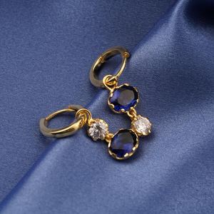 Boucles d'oreilles en saphir bleu naturel, argent sterling 925, plaqué or 14 carats, bijoux vintage de luxe, cadeau élégant pour elle - Product Image 3