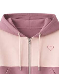 Ensemble décontracté deux pièces pour femme, rose mauve, avec sweat à capuche court zippé color block et short à imprimé cœurs et poches cargo, en polyester et coton, vente en gros - Product Image 5