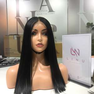 Super Quality 100% Vietnamese Bone Straight Human Hair Wig with Transparent <b>Lace</b> Jet <b>Black</b> Color - Product Image 3