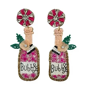 Boucles d'oreilles perlées Stella pour femmes patriotique Memorial Day Orange blanc bleu couleur tissu matériel - Product Image 1
