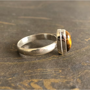 Casual Tiger Eye <b>925</b> <b>Silver</b> <b>Ring</b> (3.6 Grams) Simple Design Handmade Boho Unisex Solitaire Band For Daily Wear - Product Image 3