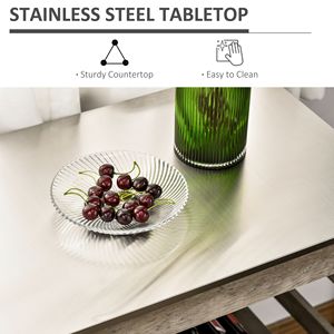 Carrello da Cucina Grigio con Design Antico, Piano in Acciaio Inox, Ripiano Inferiore e Centrale, 4 Ruote Girevoli, Materiale Metallico Resistente - Product Image 6