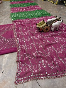 Sari rose et vert élégant pour femme avec broderies et travail de miroir, robe de mariage indienne traditionnelle - Product Image 6