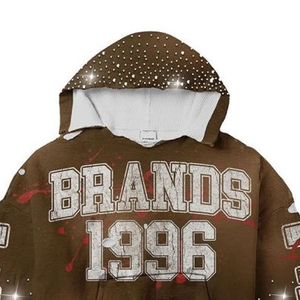 Sudadera con Capucha Personalizada con Estampado de Diamantes de Imitación para Hombre, Talla Grande, Informal, Color Marrón, Diseño Sublimado, Bolsillo Frontal, Sudadera con Capucha de Alta Calidad para Hombre - Product Image 2
