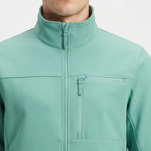 Chaqueta de Forro Polar Verde Menta para Hombre, Cierre Completo con Cremallera, Cuello Alto, Resistente al Viento, Ropa Exterior Informal, Corte Regular, Exterior de Poliéster - Product Image 5
