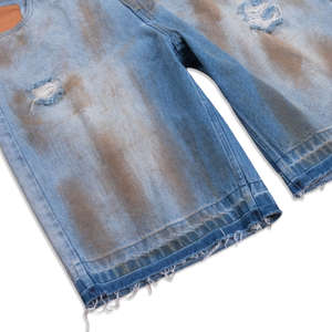 Pantalones Cortos de Mezclilla para Hombre al por Mayor, Estilo Vintage, con Lavado Ácido, Bordes Deshilachados, Bordados y Desgastados - Product Image 5