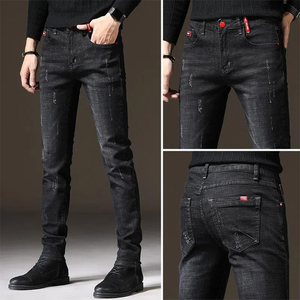 <b>Men</b>’s Slim Fit Distressed <b>Stretch</b> Denim Jeans Red Button Accent Streetwear Casual Fashion Wholesale OEM Custom - Product Image 5