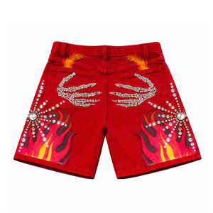 Luxury Navy Graphic Sweatshirt & Shorts <b>Set</b> for Men Floral Print Streetwear Tracksuit Rhinestone Embellished Designer Two Piece - Product Image 3