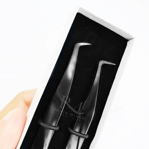 <b>Black</b> Plasma Coated Eyelash Tweezer 90 Degree And 45 Degree <b>Boot</b> Volume Point Tweezer And Double Tweezers White Card Box Packing - Product Image 1