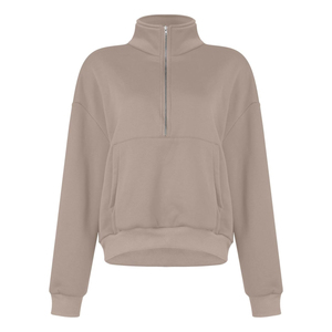 Pull-over en maille à col roulé pour femme, manches longues, fermeture éclair frontale, demi-zip, couleur unie, décontracté, prix abordable, OEM - Product Image 2