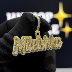 Collar Personalizado con Nombre en Estilo Burbuja, Plata de Ley 925, Moissanita VVS, Estilo Hip Hop, Chapado en Oro Amarillo, OEM, ODM, Venta al Por Mayor - Product Image 2