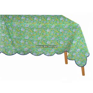 Nappe de Noël à bord festonné, imprimé indien, rectangulaire, en coton fait main, motif floral - Product Image 1