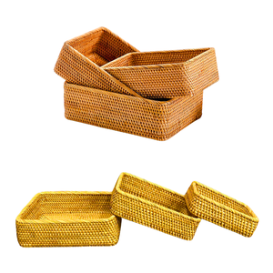 Durable Rectangular <b>Wicker</b> RATTAN <b>BASKET</b> / TRAY Set of 3 Decorative <b>Wicker</b> <b>Storage</b> <b>Basket</b> - Product Image 1
