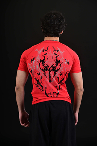 Camiseta de Manga Corta para Hombre, Roja, Corte Ajustado, con Estampado a Cuadros, Cuello Redondo, Material Spandex Transpirable, 360g, Secado Rápido - Product Image 4