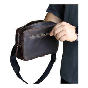 Brown Genuine Leather Vintage Chest Bag <b>Men</b> Portable Travel Large Capacity Cosmetic <b>Pouch</b> Durable Fittings - Product Image 2