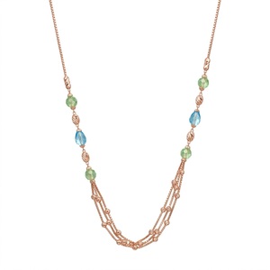 Collier Mala italien en argent 925, finition or rose, chaîne de créateur multicouche perlée, bijoux pour femmes - Product Image 1